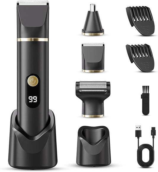 Beard Trimmer for Men, IPX7 Waterproof Body Hair Trimmer Electric Razor Shaver Body Grooming Kit Wet/Dry Use for Groin, Nose, Ear Hairs, Beard, Legs, Chest