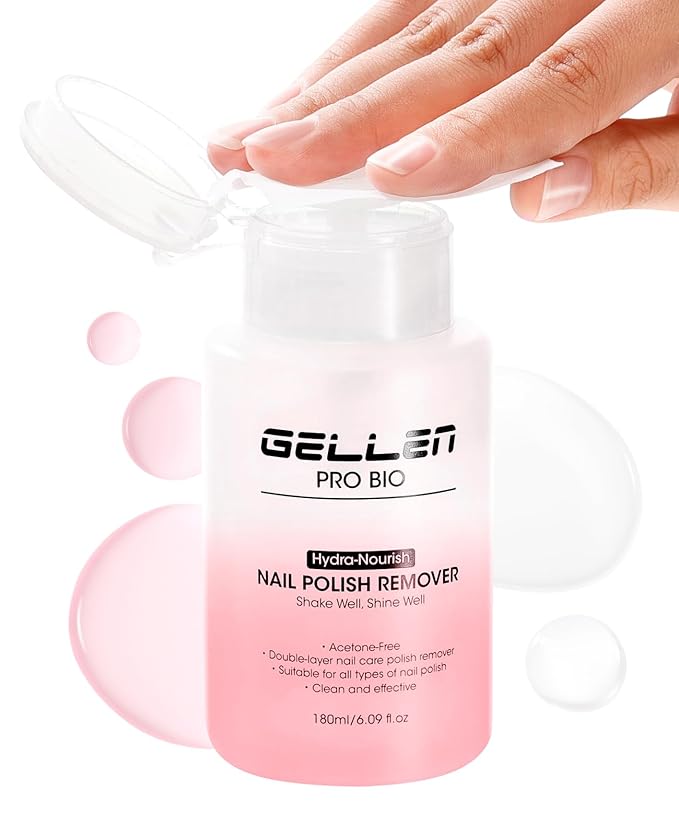 Gellen Nail Polish Remover, Non Acetone Rose Scent Nail Polish Remover, Dual-phase Hydrating Fingernail Polish Removal, Healthy Nourishing Nail Removal with Pump, Contains Vitamin E, 6.09 Fl Oz