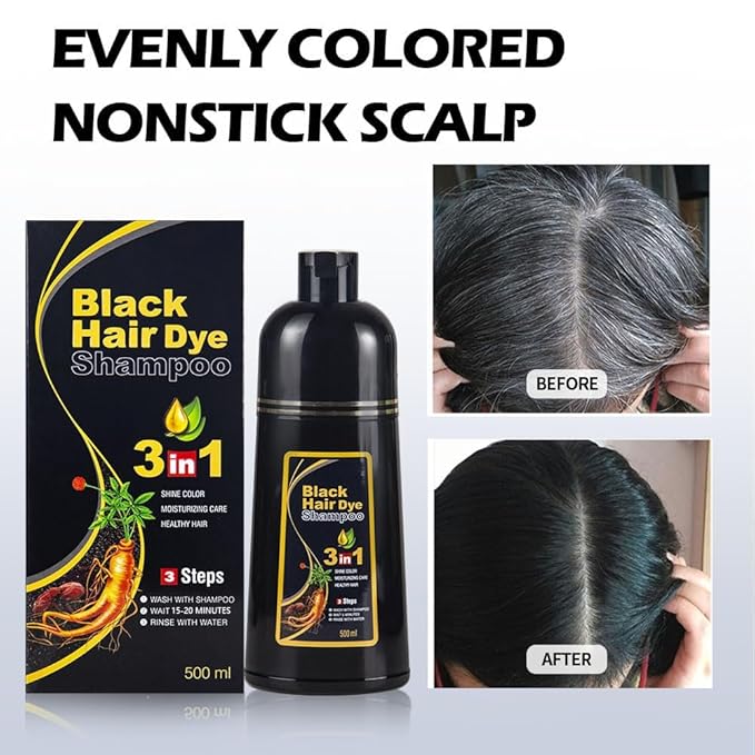 cosmpro Black Hair Dye Shampoo 3 in 1 for Women/Men for Gray Coverage Instant Hair Color Shampoo Semi Permanent Champu Para Cana