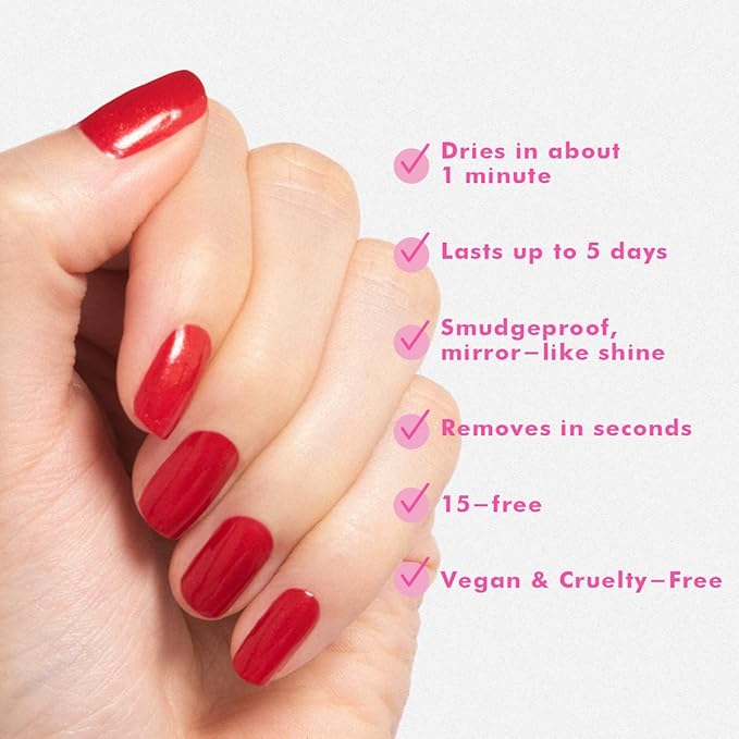 Olive & June Quick Dry Nail Polish | Instant, Fast-Drying, Smudgeproof Color | 15-free, Vegan, Cruelty-Free Formula | Lasts up to 5 Days | Salon-Quality Manicure at Home | Lippy | Shimmering Red