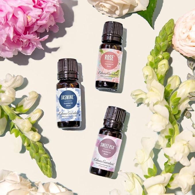 Edens Garden In Bloom Essential Oil 3 Set – 100% Pure Therapeutic Grade, Undiluted Aromatherapy- Jasmine, Rose & Sweet Pea Floral Blends– No Artificial Fragrance & Natural For Diffusers, 10 ml/ 3 Pack