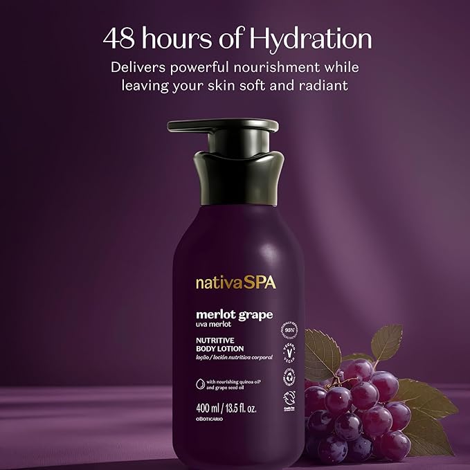 Nativa SPA by O Boticário Merlot Grape Body Lotion, Deep Hydration with Quinoa & Grape Seed Oil for Silky, Firm Skin 13.5 Ounce (400ml)