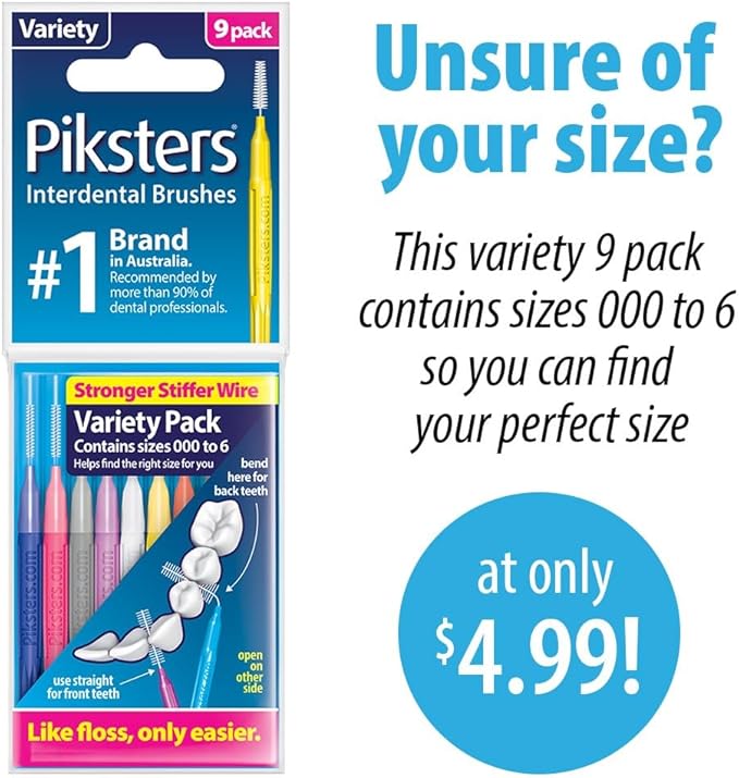 Piksters Interdental Brushes, 40 pk, Size 000, Interdental Tooth Brush for Extremely Tight and Fine Teeth Gaps, Gum Soft Bristles for Plaque Removal, Safe for Braces