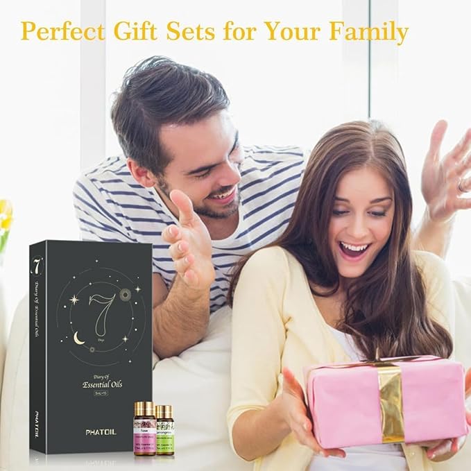 PHATOIL Essential Oil Set, 12x5ml Essential Oils Gift Set with Diffused Wood, 100% Natural Pure Essential Oils for Diffusers DIY Candle Soap Making