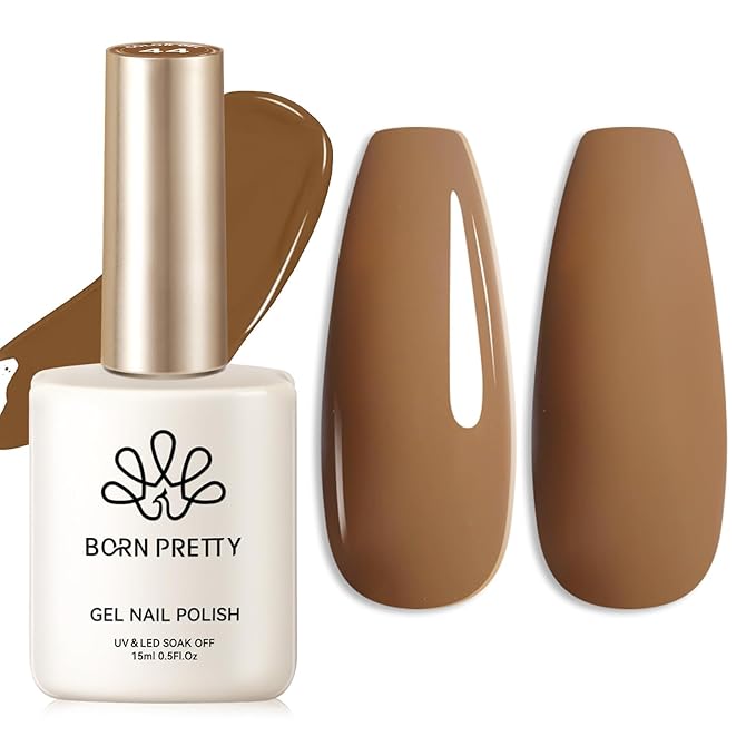 BORN PRETTY Brown Camel Gel Nail Polish Fall Winter Caramel Almond Brown Golor Gel Polish Soak Off Gel Polish Nail Art Design Manicure Salon DIY Home 15ML