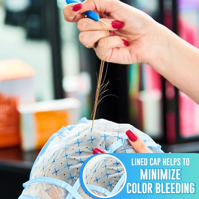 Colortrak 12 Disposable Hair Dyeing Caps with 1 Needle Kit for Tipping, Color and Highlighting, Lined Cap with Neck Protector Minimizes Color Bleeding, Pull-Out Visor Protects Face, Flap Protects Skin