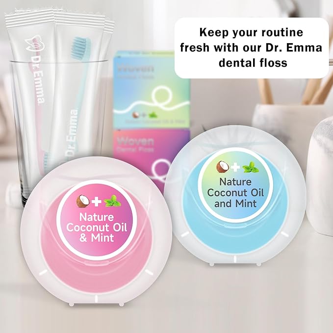 Dr. Emma Woven Dental Floss Coconut Oil Infused Expanding Dental Floss, Oral Care Stretchable Floss, Mint 33yd Blue, Pack of 2