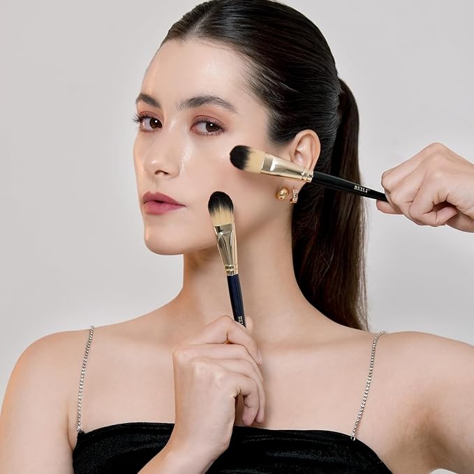 BEILI Foundation Brush Set for Liquid Mask Concealer Makeup Flat Foundation Makeup Brushes for Liquid Cream Foundation Powder Buffing Blending Premium Face Makeup Brushes(2Pcs)