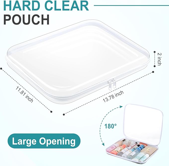 Sanwuta 10 Pcs Hard Zipper Case Clear Hard Pouches Plastic Zipper Pencil Box Toy Storage Bins Portable Plastic Container for Travel Toiletry Office Cosmetic Block Puzzle Organizer(L,Clear)