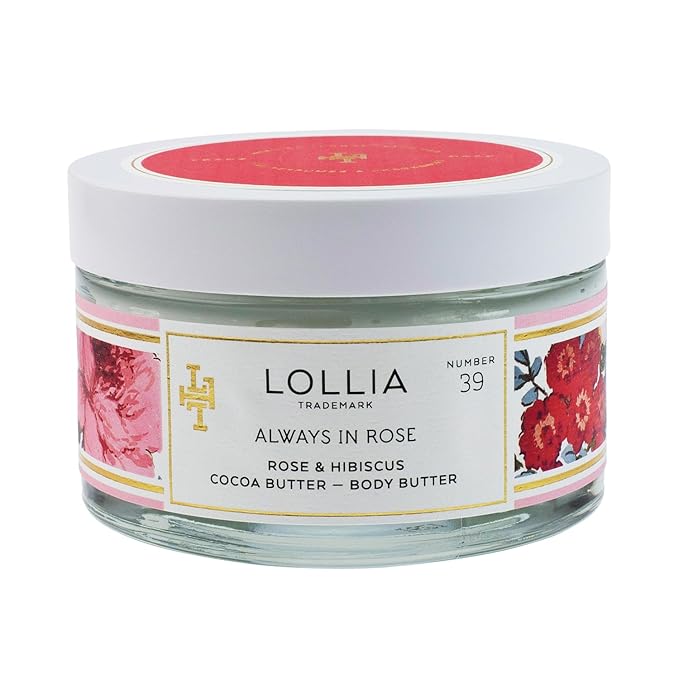 LOLLIA Always in Rose Body Butter, 5.5 oz. - Rose & Hibiscus Fragrance – Shea Butter & Cocoa Butter, Body Lotion for Women, Hydrating & Smooth Body Moisturizer