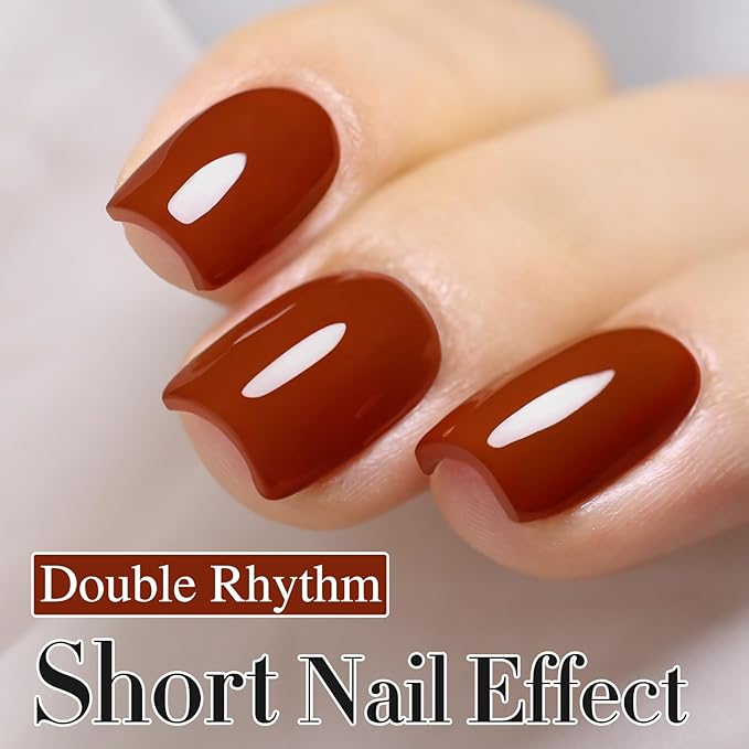Double Rhythm Burgundy Gel Polish 15ML Pure Sheer Same Color Same Bottle Soak Off Gel Polish Art Manicure Salon DIY at Home for Women (Tan Red-A1455)