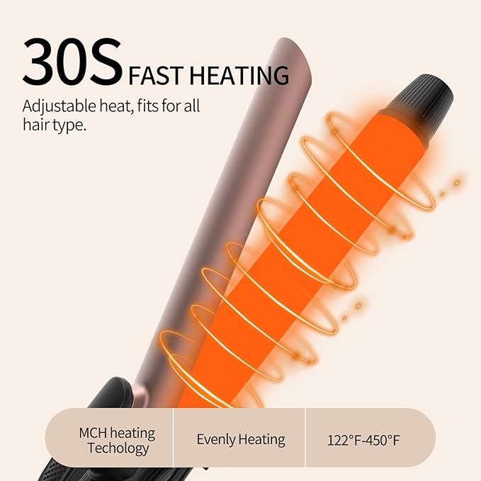 1.2 Inch Curling Iron with Clipped Tourmaline Ceramic Barrel Professional 1 1/5 Inch Hair Curler up to 450°F Dual Voltage for Traveling 60 Mins Auto Off Suit for Different