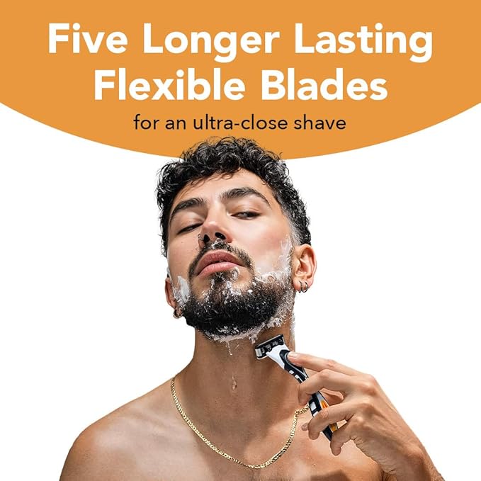 BIC Flex 5 Refillable Razors for Men, Long-Lasting 5 Blade Razors Refills for a Smooth and Comfortable Shave, 8 Razor Cartridges