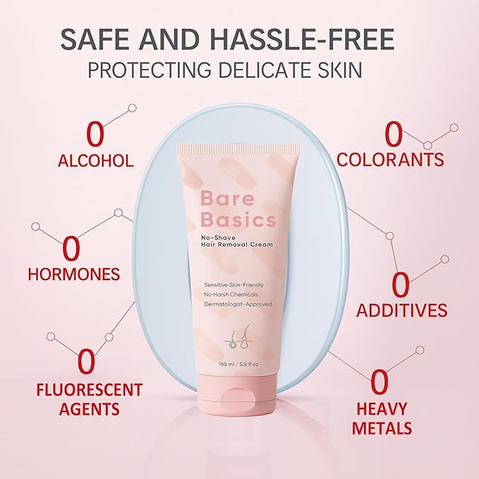 Bare Basics Hair Removal Cream, No Shave Hair Remover for Women, Works in 5 Minutes for Sensitive Skin, Gentle Formula with Vitamin E & Vitamin B5, Moisturizer and Nurtures Skin, 150ML/5.29FL OZ (2)