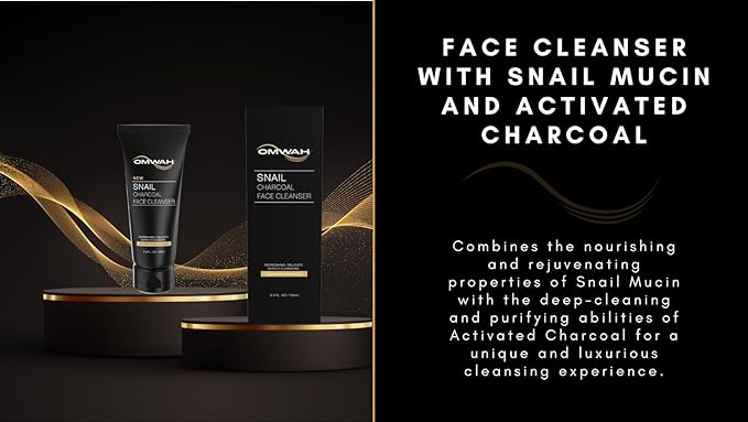 OMWAH Advanced Snail Mucin Gel Face Cleanser Infused with Activated Charcoal | Rich Daily Deep Cleansing Gel (3.5 OZ)