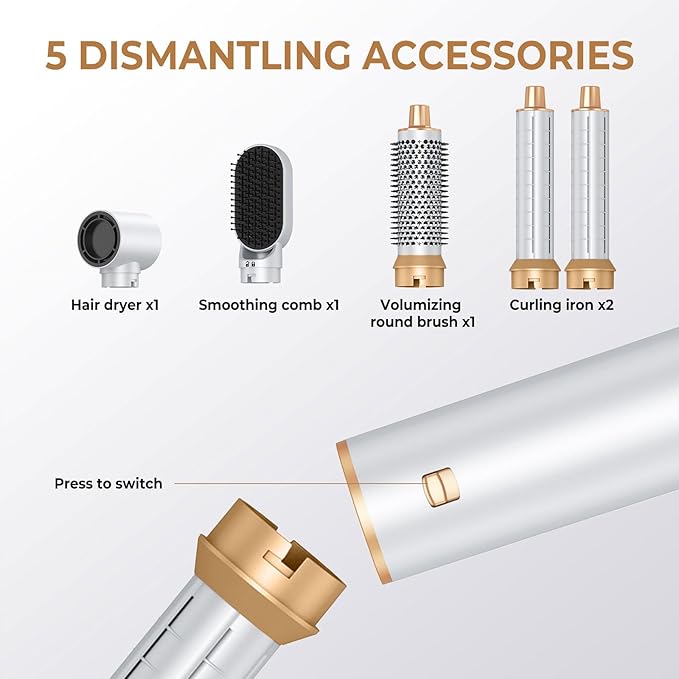 5 in 1 Hair Dryer Brush, Negative Ion Air Styler Wrap Hair Styler Upgrade Blow Dryer Brush Air Curler for Hair, Blowout Brush Set As A Gift for Straight/Curl/Drying/Smoothing