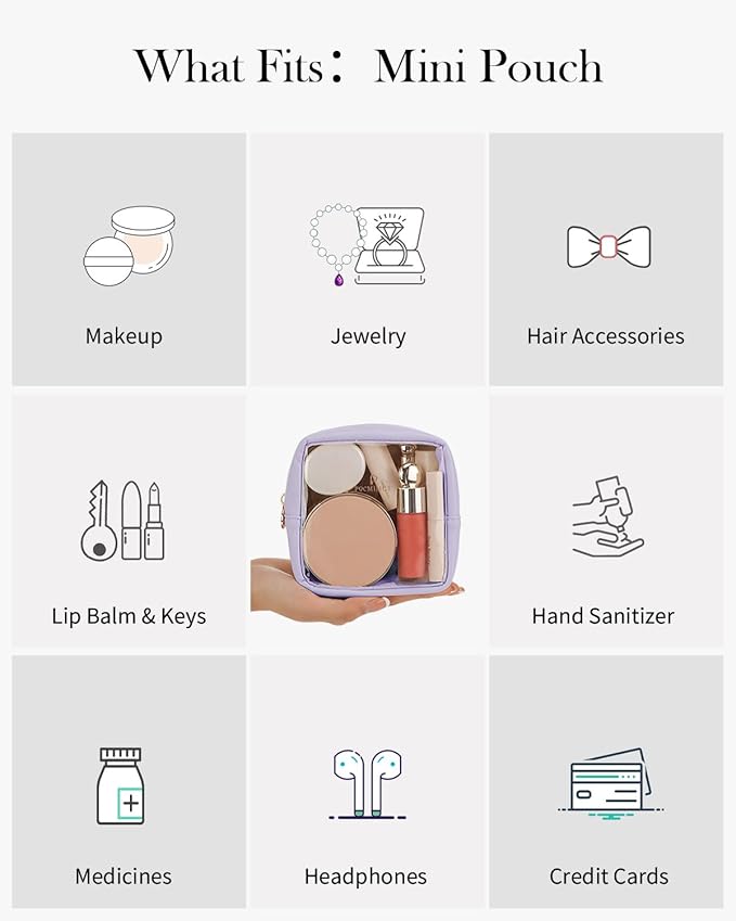 Pocmimut Makeup Bag,Mini Makeup Bag Cute Pouch Purse Organizer Travel Essentials,Clear Makeup Pouch for Car Accessories for Women,Purple