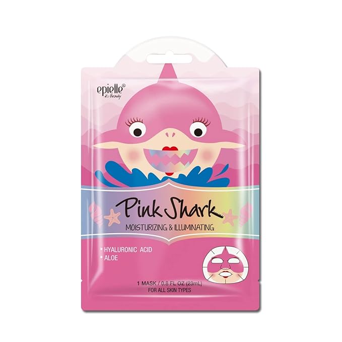 Epielle Character Face Mask Pink Shark 6 Pack, Fun & Effective Korean Skin Care, Spa Party Favors, Stocking Stuffers, Birthday Gifts for Women, Thanksgiving Essentials