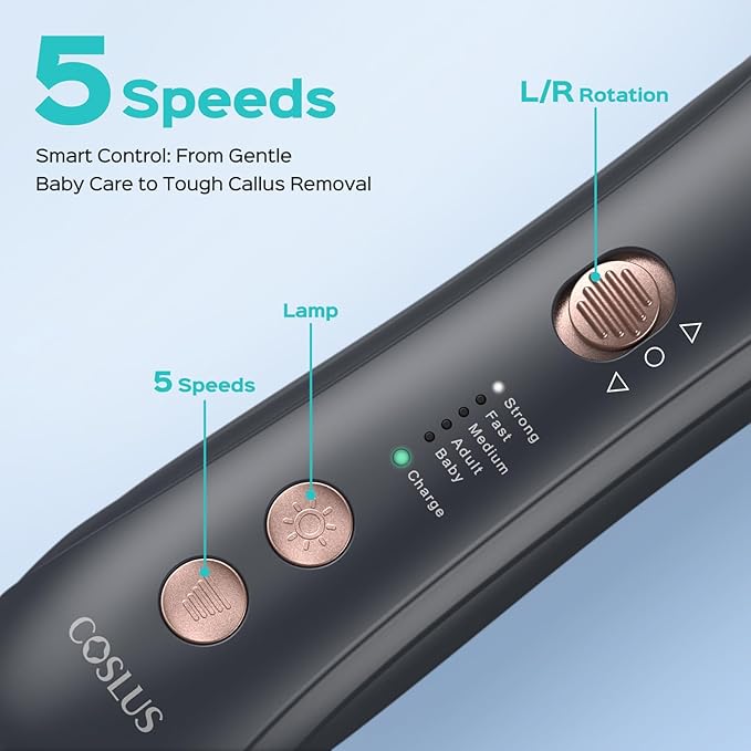 COSLUS Professional Manicure Pedicure Kit, 5-in-1 Electric Nail File for Toenail Hand Feet Care - Wider Grinder for Thick Nails, Cordless, 5 Speed, for Men Women Seniors Home Salon, Black, C43(END10)