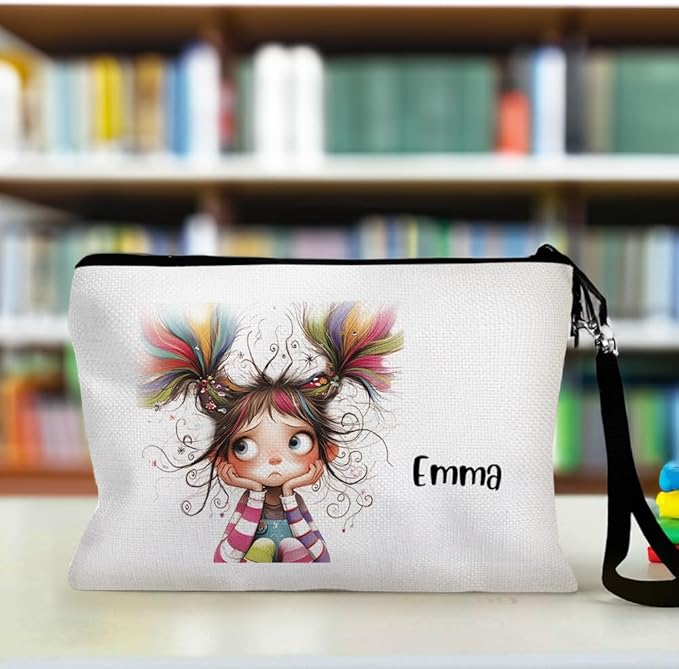 Personalized Makeup Bag | Custom 15 Styles Cute Quirky Girl with Name | Christmas Birthday Gifts for Women Her