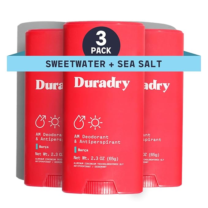 Duradry Clinical-Strength Antiperspirant Deodorant for Women and Men - Clean formula with Natural Ingredients, Odor, and Excessive Sweat protection for Armpits - Barca (Sweetwater+sea salt),3-pack