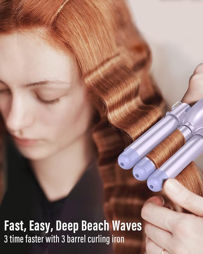 Waver Curling Iron Wand - BESTOPE PRO 5 in 1 Curling Wand Set with 3 Barrel Hair Crimper for Women, Fast Heating Crimper Wand Curler in All Hair Type, Women Gifts - Purple