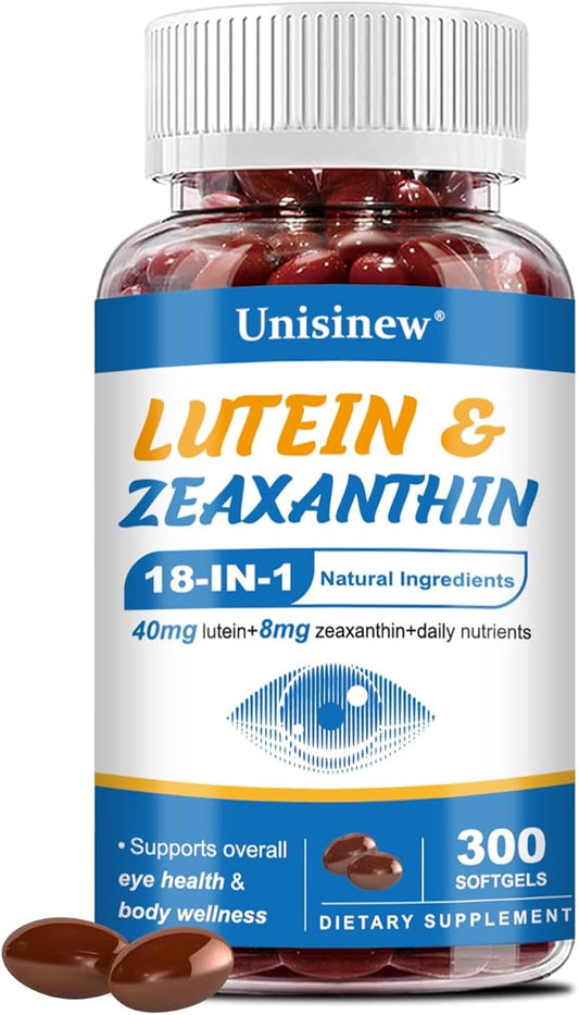 Lutein and Zeaxanthin Supplement - Eye Vitamins, 40 mg Lutein & 8 mg Zeaxanthin with Vitamins C, E, Zinc, Omega-3 & CoQ10 for Blue Light Protection, Eye Health Support  - 300 Softgels