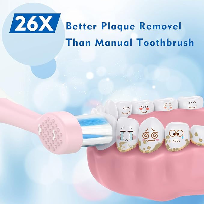 Kids Electric Toothbrushes Sonic Rechargeable Tooth Brush Gifts for Boys and Girls Smart Timer Power Toothbrush - 3 4 5 6 7 8 9 10 11 12 (Green)