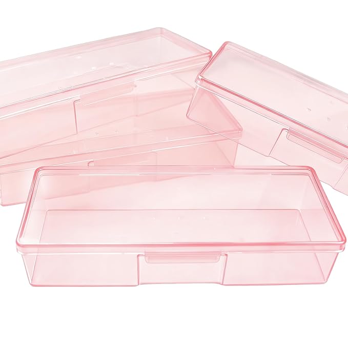 Plastic Nail Storage Manicure Tool Box, 4PCS Storage Personal Box Nail Implement Storage Box Organizer Case Box for Nail Art Pedicure Supply (Pink-4pcs, Large)