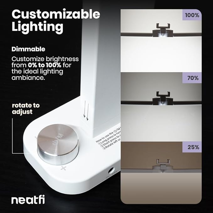 Neatfi LED Nail Tech Light, Desk Lamp for Nail Techs, Estheticians, Manicures, Facials, Threading, 40W, 3500 Lumens, Knob Control, Lampara para Mesa De Manicurista (with Charging Port, White)