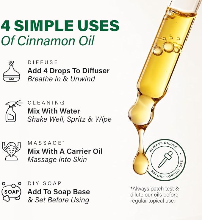 KUKKA Cinnamon Essential Oils - 4 Fl Oz - for Hair, Skin, Diffuser, Aromatherapy & DIY Soap Making Scent