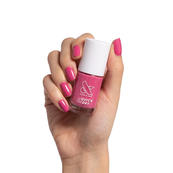 Olive & June Quick Dry Nail Polish | Instant Fast-Drying, Smudgeproof Color | 15-free, Vegan, Cruelty-Free Formula | Lasts up to 5 Days | Salon-Quality Manicure, Pedicure at Home | Prom Magenta Pink