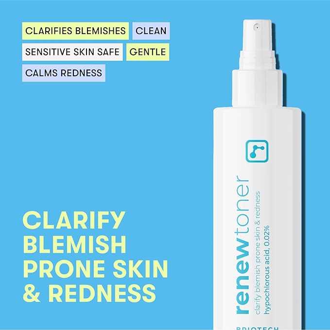 BRIOTECH Renew Toner, Hypochlorous Acid Spray, Minimize Appearance of Blemishes, Soothing Facial Mist for Sensitive Skin, Calm Redness & Bumps, Vegan, 2 fl oz Travel Size