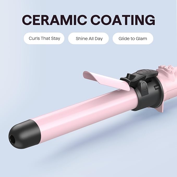 Wavytalk Rotating Curling Iron, 1 Inch Automatic Waver for Effortless Waves up to 430℉ with Home Button, Pale Pink