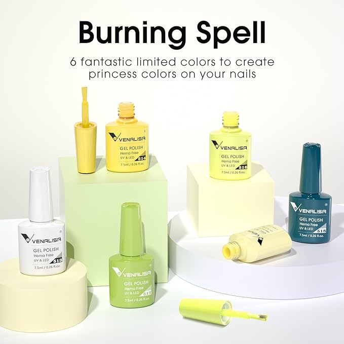 VENALISA Green Gel Nail Polish Set, 6 Colors Lime, Mint, Emerald Gel Polish, UV Gel, Soak Off For Nail Salon DIY Home Manicure