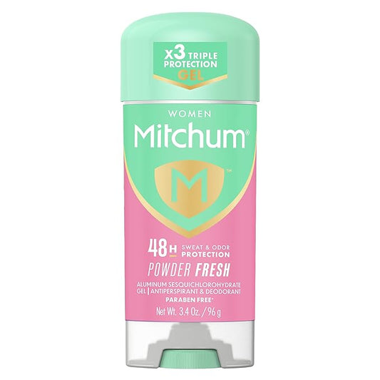 Mitchum Women’s Antiperspirant Deodorant Gel Stick, Powder Fresh Scent, 48HR Sweat & Odor Protection, Triple Odor Defense, Alcohol-Free, 3.4 oz