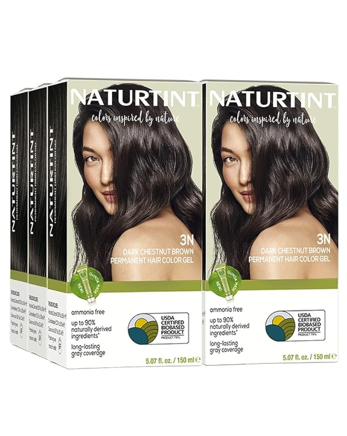 Naturtint 3N Dark Chestnut Brown Permanent Hair Color (Pack of 6), Ammonia Free, Vegan, Cruelty Free, up to 100% Gray Coverage, Long Lasting Results (Packaging may vary)