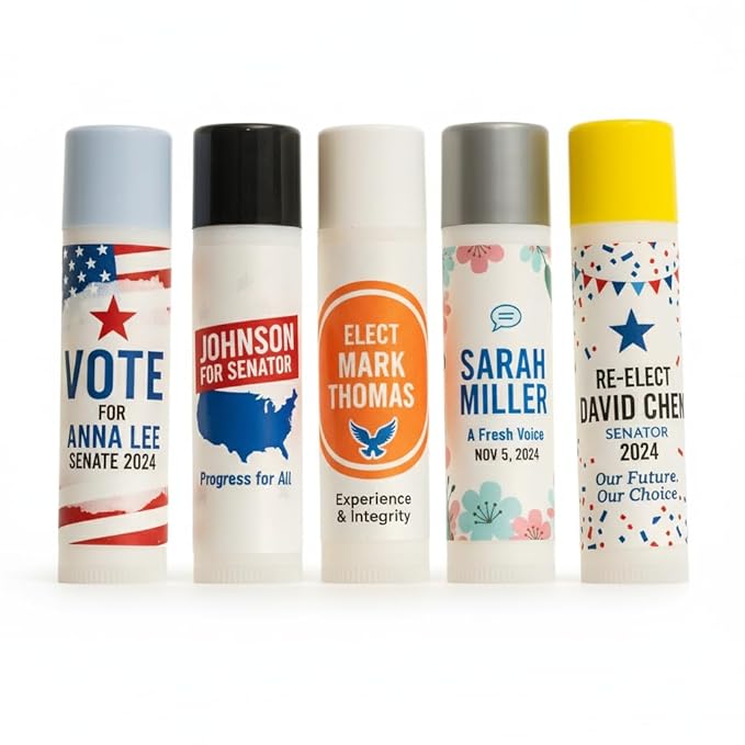 Custom Political Campaign Lip Balm - Vote for [Candidate] Election Giveaways - Bulk Promotional Items for Congress Senate Mayor Campaigns