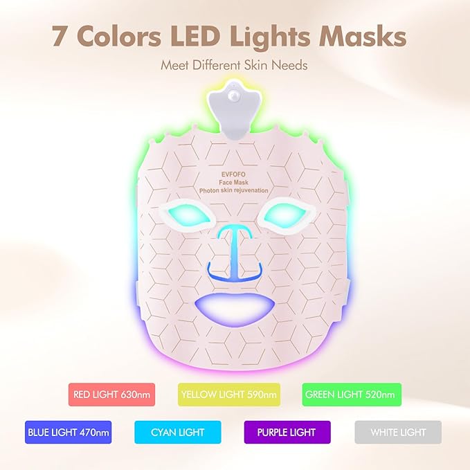 Red Light Therapy Mask for Face, Led Face Mask Light Therapy, 7 Colors LED Face Mask Light Therapy At Home, Pink