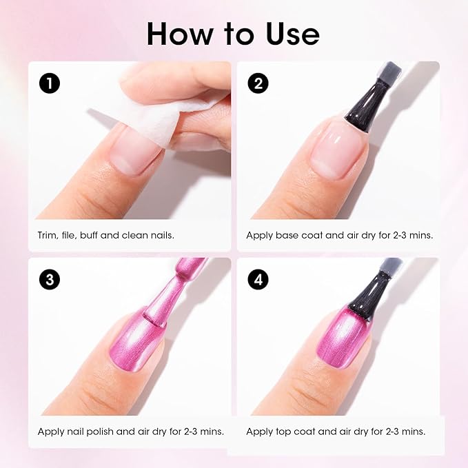 GELLEN Rose Pink Metallic Nail Polish with 3-in-1 Base Coat Top Coat Strengthener Polish, Chrome Mirror Dark/Light Pink Regular Nail Polish, Quick Dry Fingernail Laquer Set, Non Gel