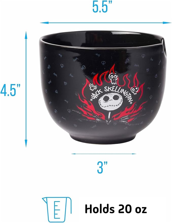 Silver Buffalo Disney Nightmare Before Christmas Jack Skellington Ceramic Ramen Noodle Rice Bowl with Chopsticks, Microwave Safe, 20 Ounces