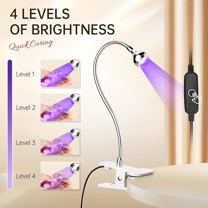 AORAEM U V Nail Lamp - Sliver 3W U V Light for Nails 35NM U V LED Nail Lamp with Gooseneck and Clamp for Gel Nails (AA-Silver)