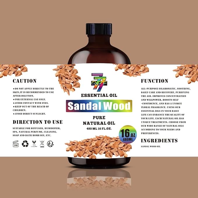 Sandalwood Essential Oil (16 oz / 480 ml) – Sandalwood Oils for diffusers, humidifiers, Home Baths, Cleaning Products, Yoga, DIY Soaps and DIY Scented Candles