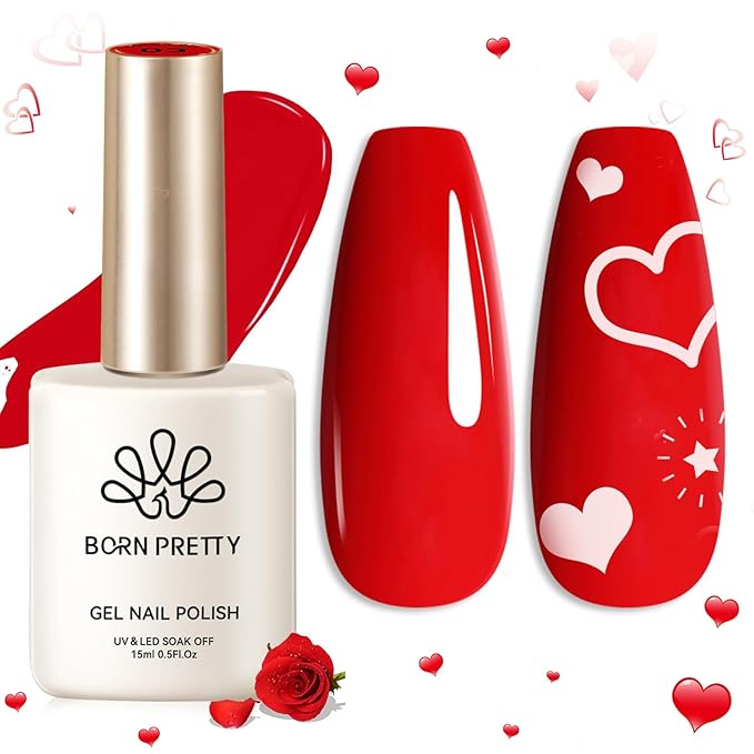 Born Pretty Red Gel Nail Polish Valentine's Day Gift Red Heart Color Gel Polish Nail Art Design Manicure Salon DIY Home 15ml