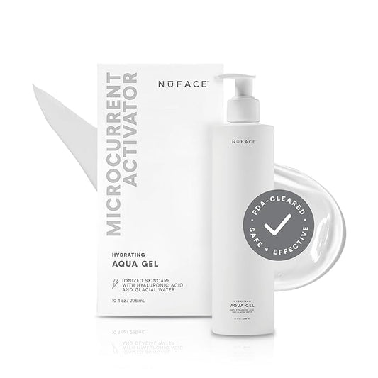 NuFACE Aqua Gel Activator - Microcurrent Conductive Gel & Activator Powered by IonPlex & Hyaluronic Acid to Enhance Results of NuFACE Microcurrent Facial Device - Improves Skin Radiance (10 oz)