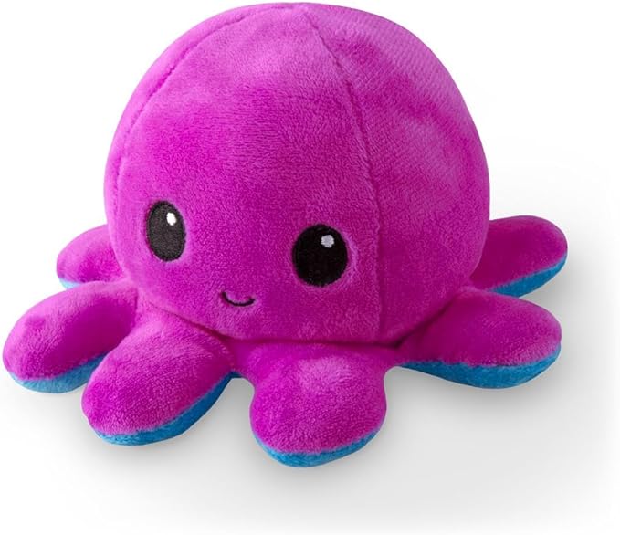 TeeTurtle - The Original Reversible Octopus Plushie - Purple + Blue - Cute Sensory Fidget Stuffed Animals That Show Your Mood, Angry Blue + Happy Purple, 4 inch