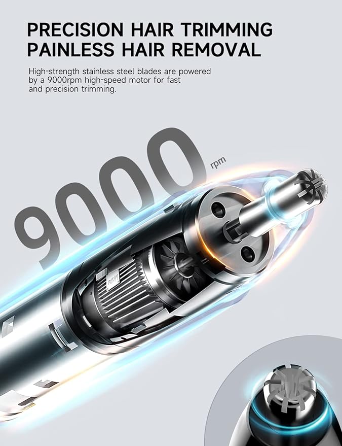 ZORAMI Rechargeable Ear and Nose Hair Trimmer - 2025 Professional Painless Eyebrow & Facial Hair Trimmer for Men Women, Powerful Motor and Dual-Edge Blades for Smoother Cutting Black