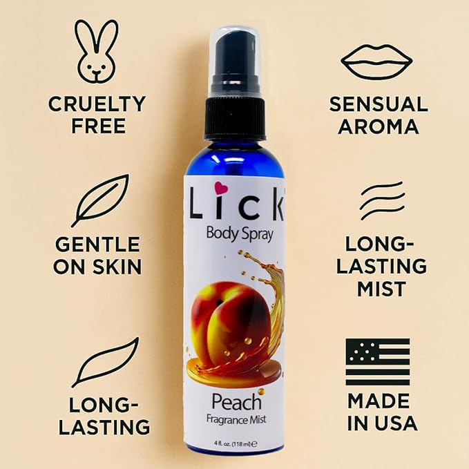 LICK Peach Scented Body Spray – Light and Fresh Fruity Mist – 4 fl oz