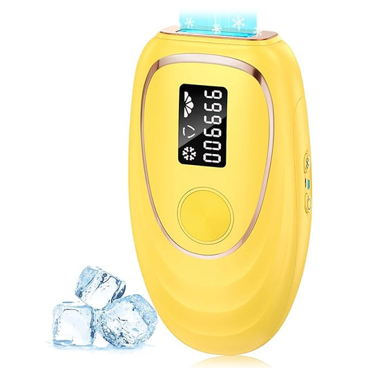 IPL Laser Hair Removal Device for Women & Men - Home 45°F Ice-Cooling Contact for Painless & Long-Lasting Results, 86% Hair Reduction in 3 Weeks for Full Body & Bikini Line, Light Yellow