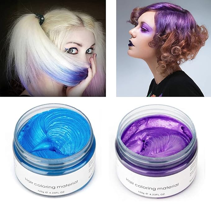 6 Colors Hair Color Wax, 6 in 1 Sliver Blue Purple Gold Green Pink Red, Temporary Hair Color for Party, Cosplay, Date, Halloween